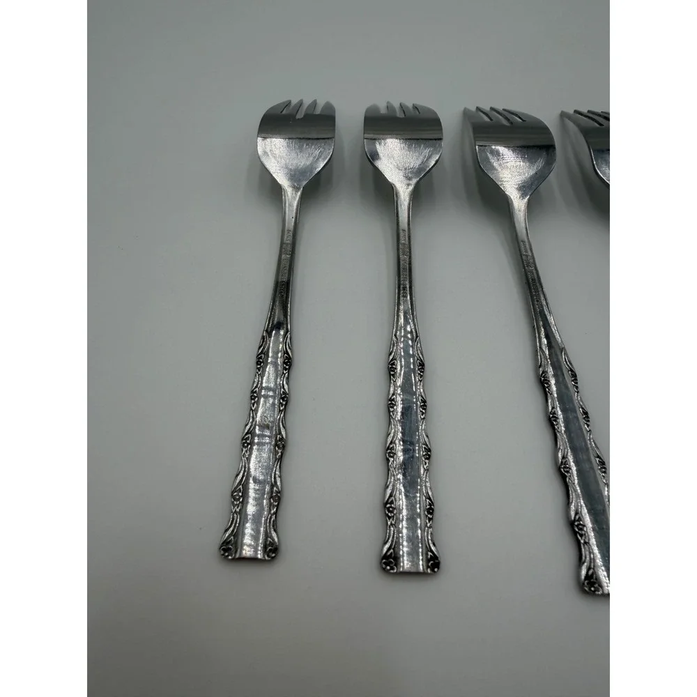 Ekco Eterna Stainless Steel Dinner Forks Set of 4 Monogram F Japan Vintage